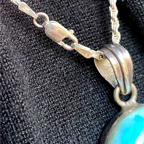 Larimar pendant necklace. 925 sterling silver chain and inlay. - Picture 5 of 5